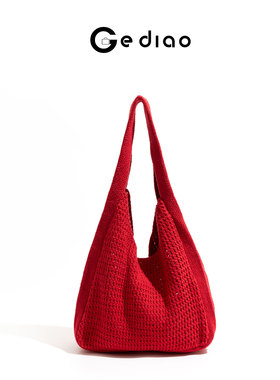 格调studio小众编织镂空红色包包2025新款针织包大容量手提单肩包