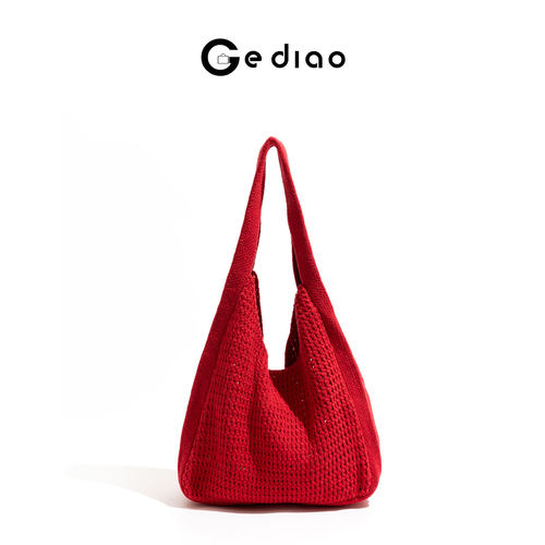 小众编织镂空红色包包2025新款