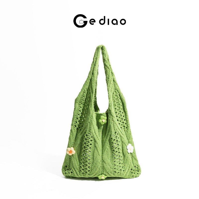 格调studio森系小清新花朵编织包包2026新款针织包通勤手提单肩包,箱包皮具/热销女包/男包,托特包,淘宝优惠券,粉丝福利购,淘宝优惠卷