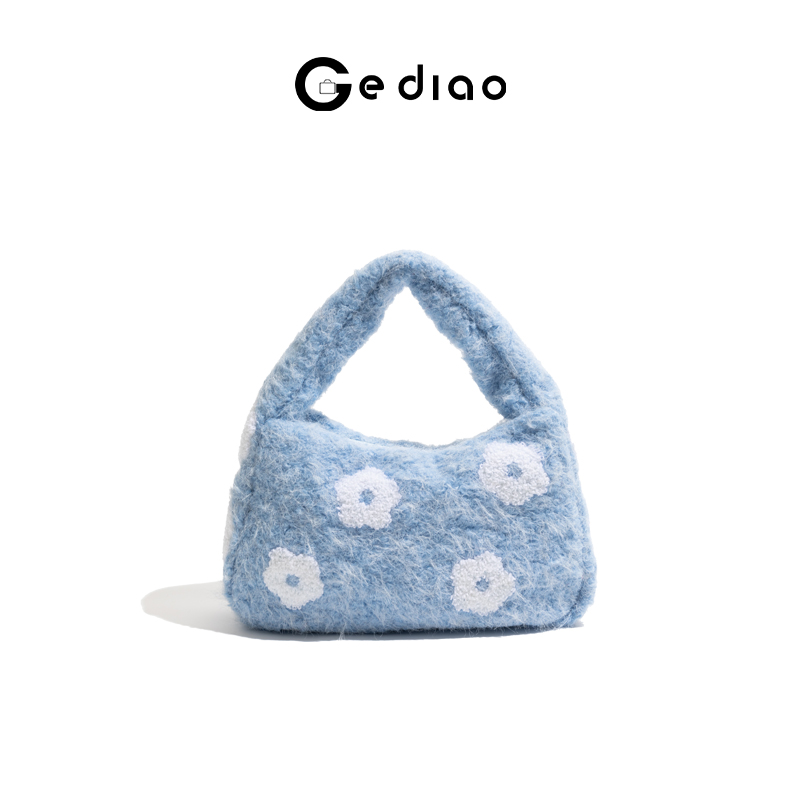 韩系小清新花朵毛呢包包2025秋冬