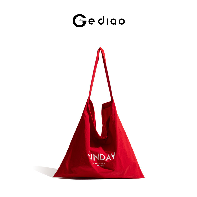 格调studio韩系学院风帆布红色包包小众多巴胺单肩包大容量托特包