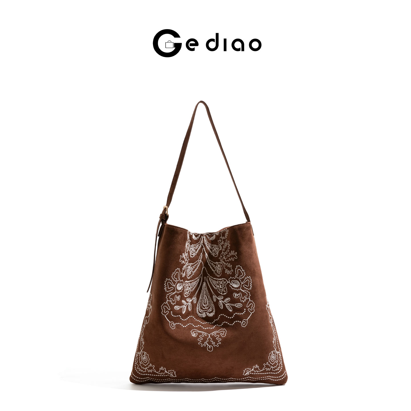 新中式复古刺绣麂皮女包2025秋冬