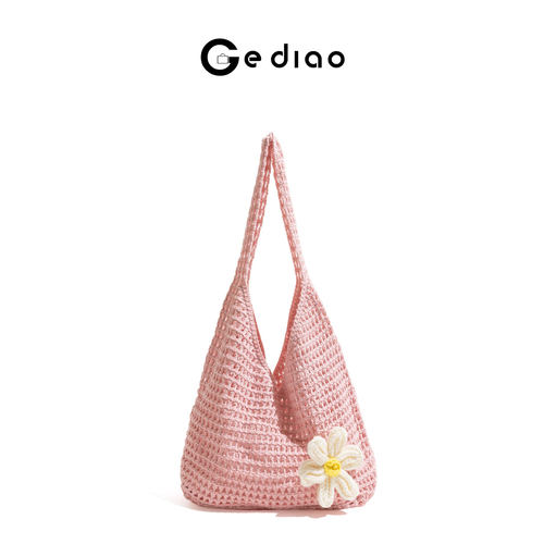 田园风花朵粉色编织包2025年新款