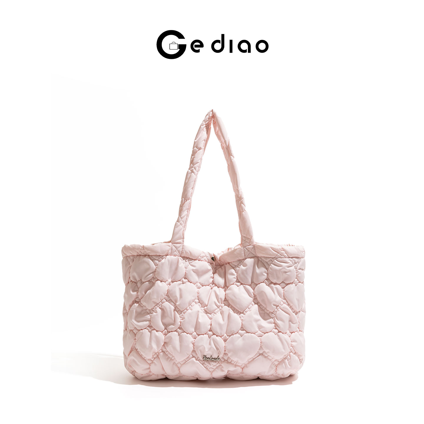 韩系甜美少女粉色包包爱心绗棉