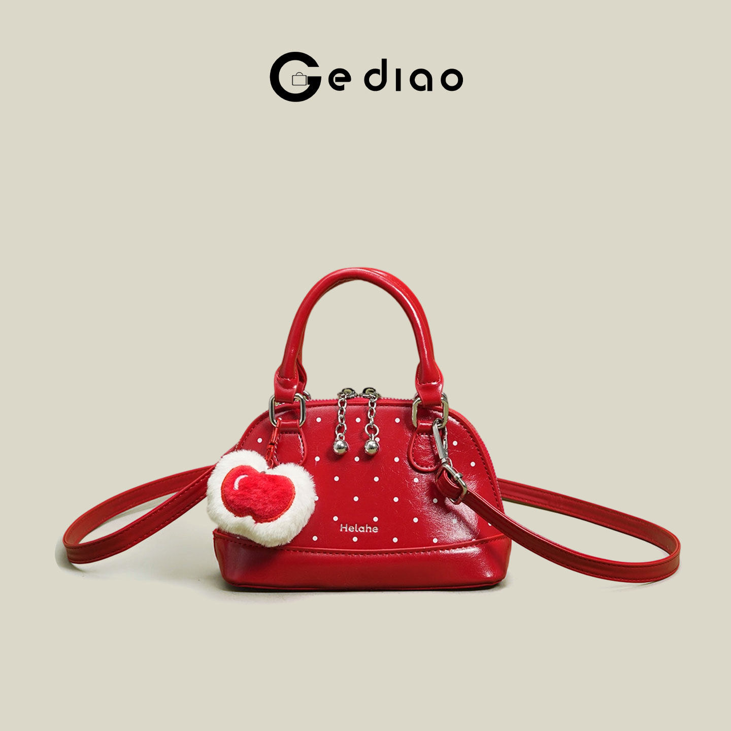 格调studio韩系波点红色pu包包2026新款贝壳包高级感手提包单肩包,箱包皮具/热销女包/男包,通用款女包,淘宝优惠券,粉丝福利购,淘宝优惠卷