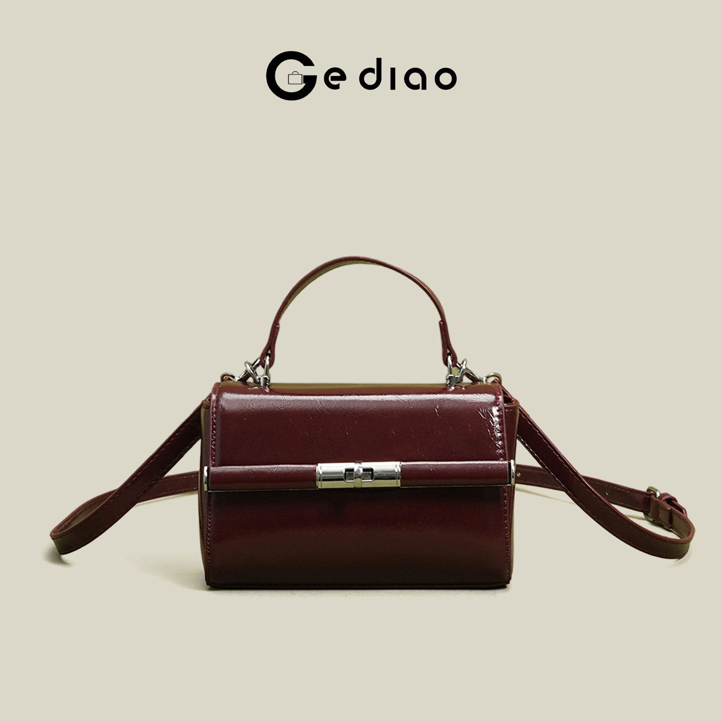 格调studio复古油蜡皮酒红色包包2026新款手提包高级感单肩小方包,箱包皮具/热销女包/男包,通用款女包,淘宝优惠券,粉丝福利购,淘宝优惠卷