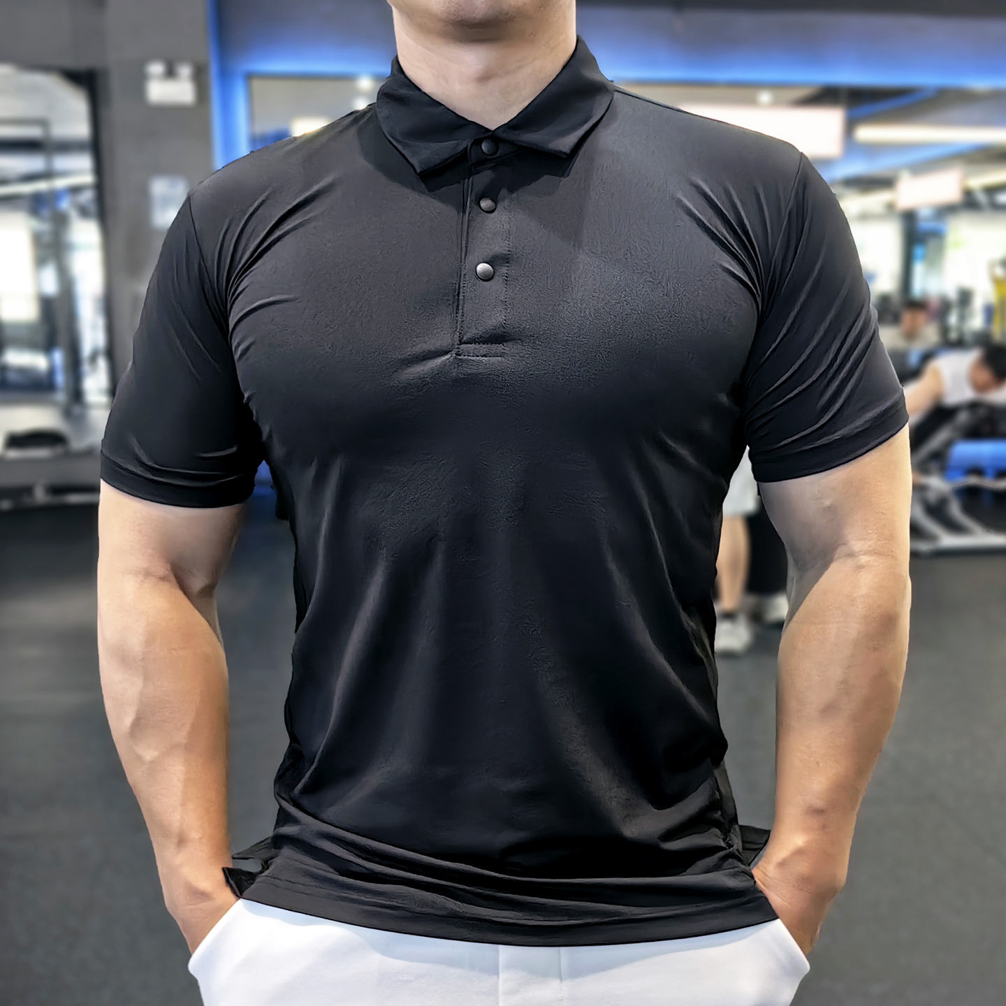 运动速干短袖POLO衫男跑步健身训练弹力修身翻领T恤私人教练工服
