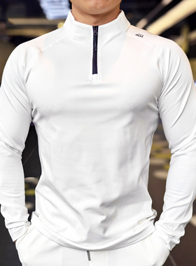 春秋季美式修身德绒保暖高弹健身跑步训练运动长袖T恤2024新款男