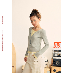 『狂欢音乐节』软糯亲肤撞色假两件长袖上衣打底衫 3/6 20:00上新