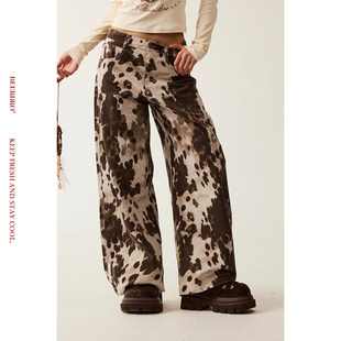 BeerBro『新启旅途』100%全棉包容性强美式洗水豹纹直筒休闲长裤