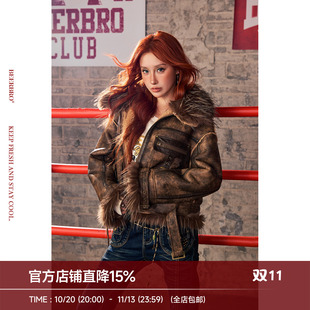 BeerBro『暴力美学 』特色扎染重磅口袋复合保暖加厚皮毛一体外套