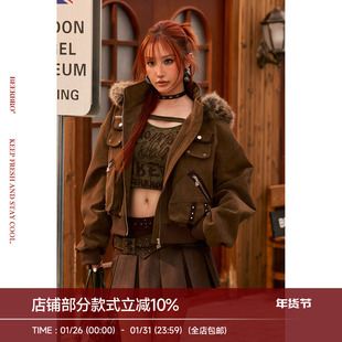 BeerBro『旷野派对』街头多口袋秋冬季复古加厚pu皮衣棉服外套