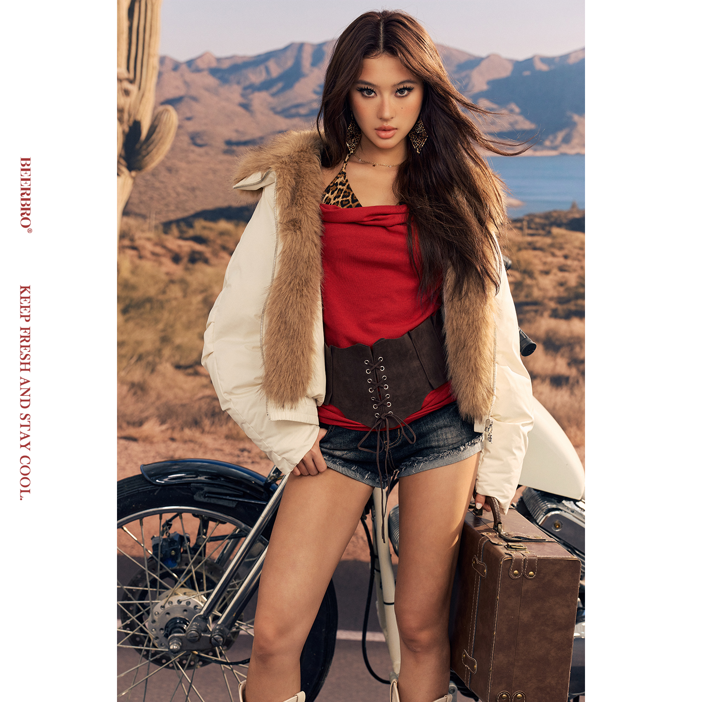 BeerBro『公路音速 』90白鸭绒环保皮草拼接花苞茧型派克羽绒服