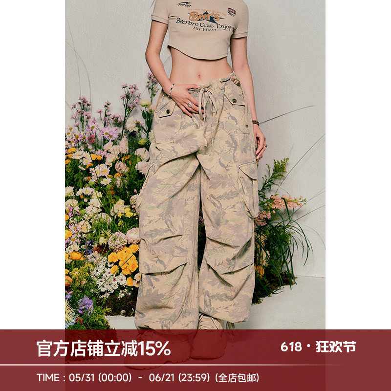 BeerBro 美式废土风辣妹工装裤女高街hiphop嘻哈迷彩束脚阔腿裤潮
