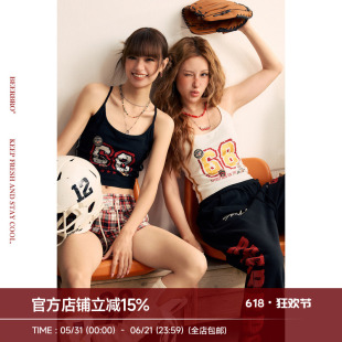 BeerBro『狂欢音乐节』夏日辣妹赛车小狗印花带胸垫吊带背心女