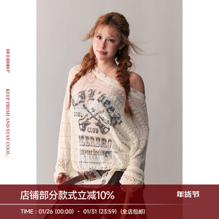 BeerBro 『复古声浪』上身遮肉显瘦宽松镂空肌理长袖套头毛衣