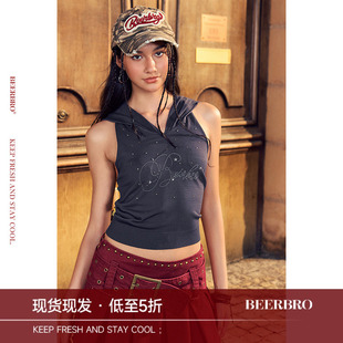 BeerBro『松弛街头』非常适合夏天穿的金属烫片连帽针织背心女