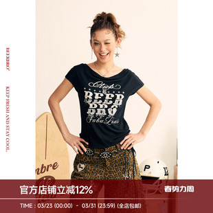 T恤 莱赛尔清凉柔软收腰显瘦露背斜肩短袖 BeerBro 狂欢音乐节