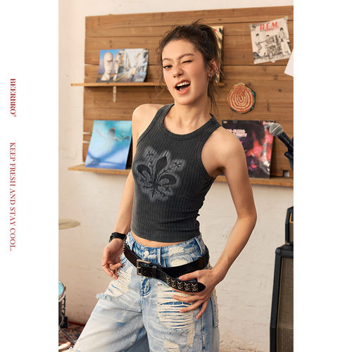 BeerBro『Puppy Playtime』辣妹出街标配弹力棉炒雪花背心女夏季