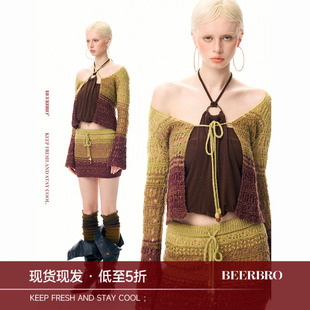 BeerBro『反叛Y2K』『绵羊毛』细软金银线镂空渐变金丝针织开衫