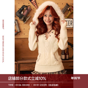 BeerBro『极速西部』柔软纱线美式绞花挑孔纹理收腰连帽毛衣外套