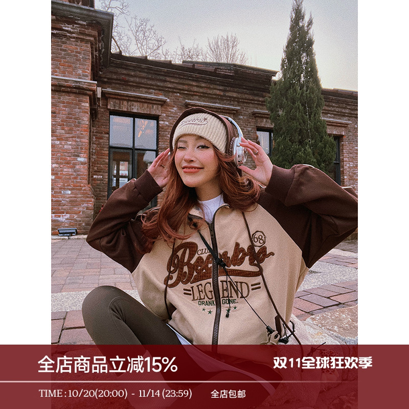 插肩袖连帽美式卫衣开衫外套