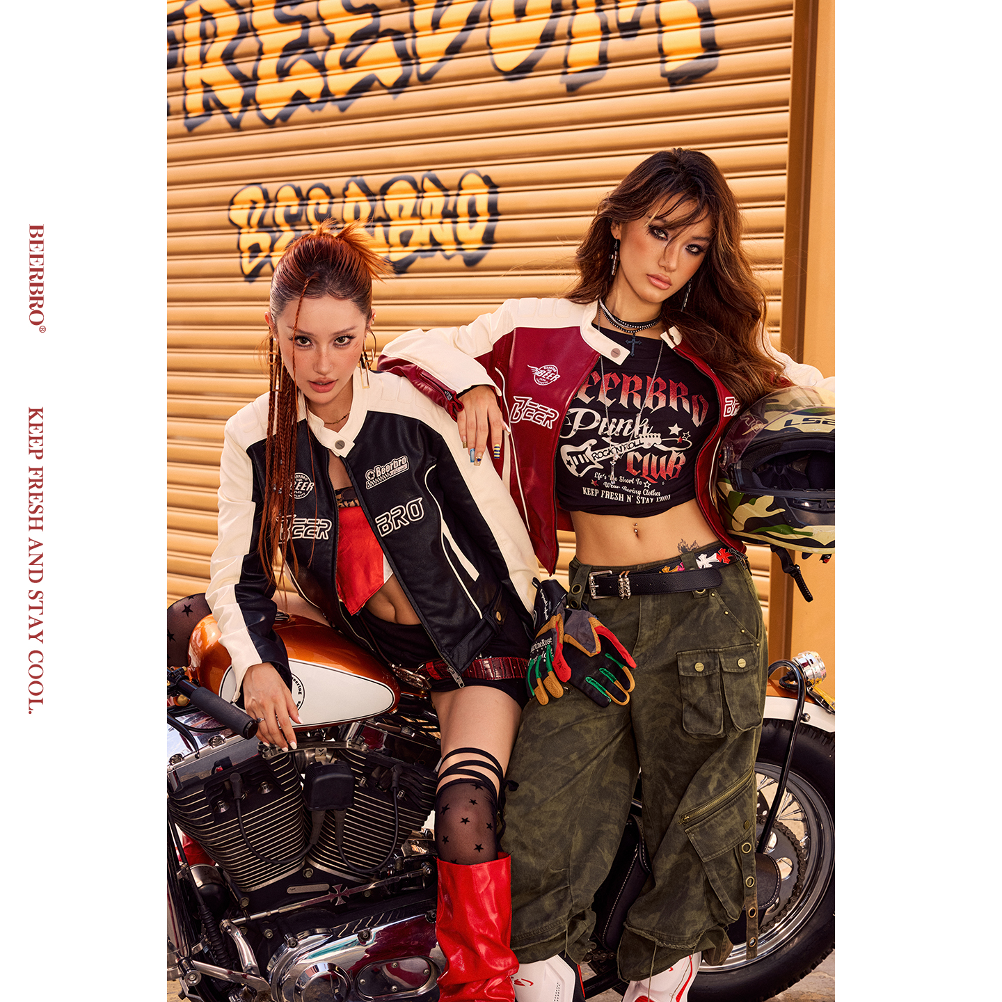 BeerBro『CITY MOTO』上身轻盈辣妹酷感机车夹棉夹克皮衣外套