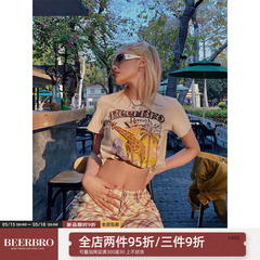 BeerBro美式复古ins潮牌短款t恤女短袖2023年新款欧美街头上衣夏