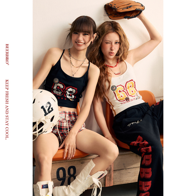 BeerBro『狂欢音乐节』夏日辣妹赛车小狗印花带胸垫吊带背心女