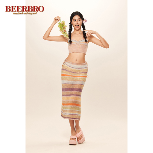 BeerBro 多巴胺彩虹吊带连衣裙女夏季 辣妹纯欲显瘦包臀半身裙套装