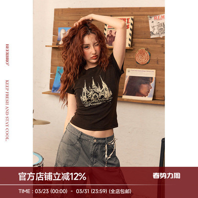 BeerBro『Puppy Playtime』成衣炒色洗水印花紧身显瘦短款短袖小T