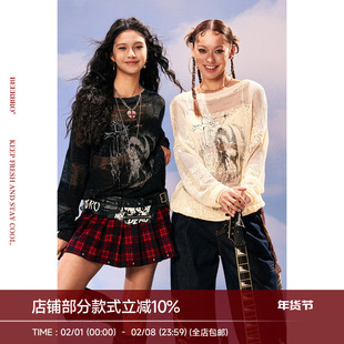 BeerBro『复古声浪』混银葱纱线blingbling马年宽斜肩毛衣罩衫