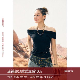 BeerBro『非洲大迁徙』莱赛尔羊毛辣妹净色一字领针织小衫女夏季