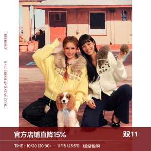 BeerBro『复古街潮』毛绒绒软糯遮肉显瘦蝙蝠袖连帽豹纹毛衣外套