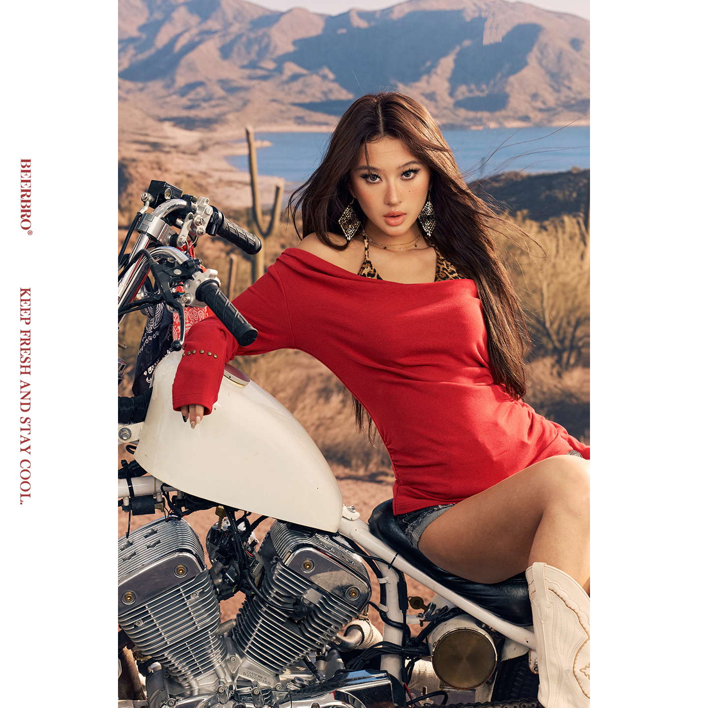 BeerBro『公路音速 』辣妹秋冬豹纹内搭两件套荡领长袖针织衫