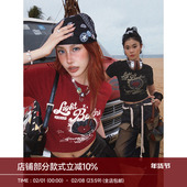 新款 BeerBro 复古辣妹紧身上衣潮 T恤女短款 2024夏季 美式 黑胶短袖