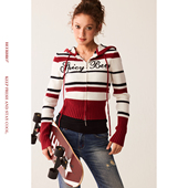 连帽毛衣外套女 收腰显瘦休闲条纹撞色短款 BeerBro 复古声浪