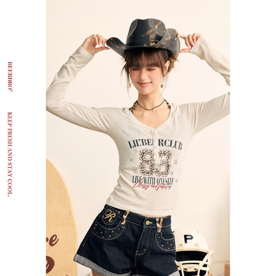 BeerBro『狂欢音乐节』亲肤天丝羊毛豹纹白色长袖T恤真两件套