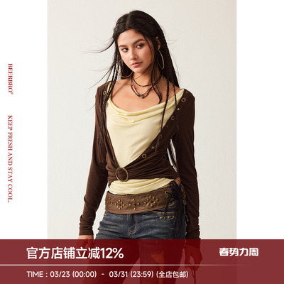 BeerBro『新启旅途』天丝羊毛西部辣妹修身撞色荡领烫片针织衫