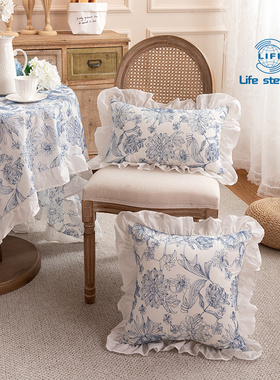 法式荷叶边木耳边花边全棉绣花抱枕套靠枕沙发床头cushion cover