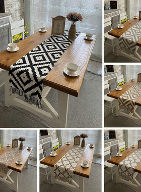 Cotton Linen Table Runner Buffalo Plaid Woven Kitchen Runner