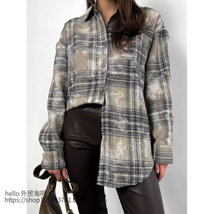 中長款 long 襯衫 Checkered 時尚 sleeved 歐美風新款 shirt 格子長袖