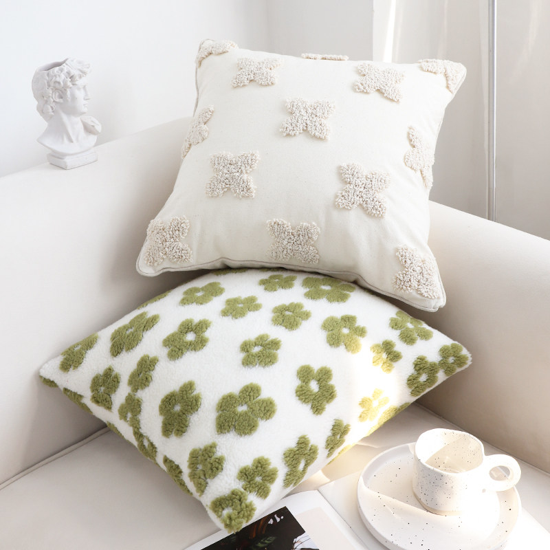 北欧海藻绿色花朵抱枕套客厅