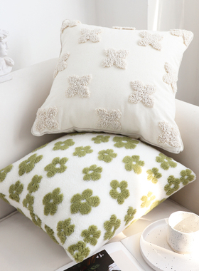 北欧海藻绿色花朵抱枕套客厅沙发小花方枕腰枕飘窗床上靠枕靠垫套