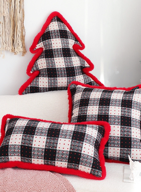 圣诞限定霓虹灯抱枕套不含芯方枕腰枕节日装饰红色抱枕客厅沙发用