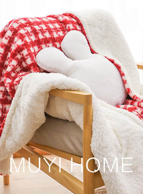 秋冬圣诞红格纹毛毯加绒盖毯客厅沙发毯红色毯子节日用午睡毯