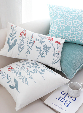 清新雅致蓝色小花抱枕套不含芯方枕客厅沙发抱枕靠枕靠垫腰枕