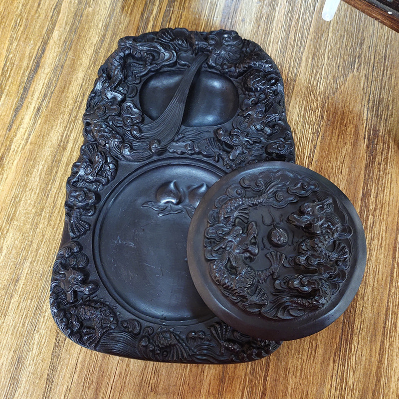 山西得问澄泥砚文房四宝水九龙砚初学者斋选书法绘画套装书房摆件