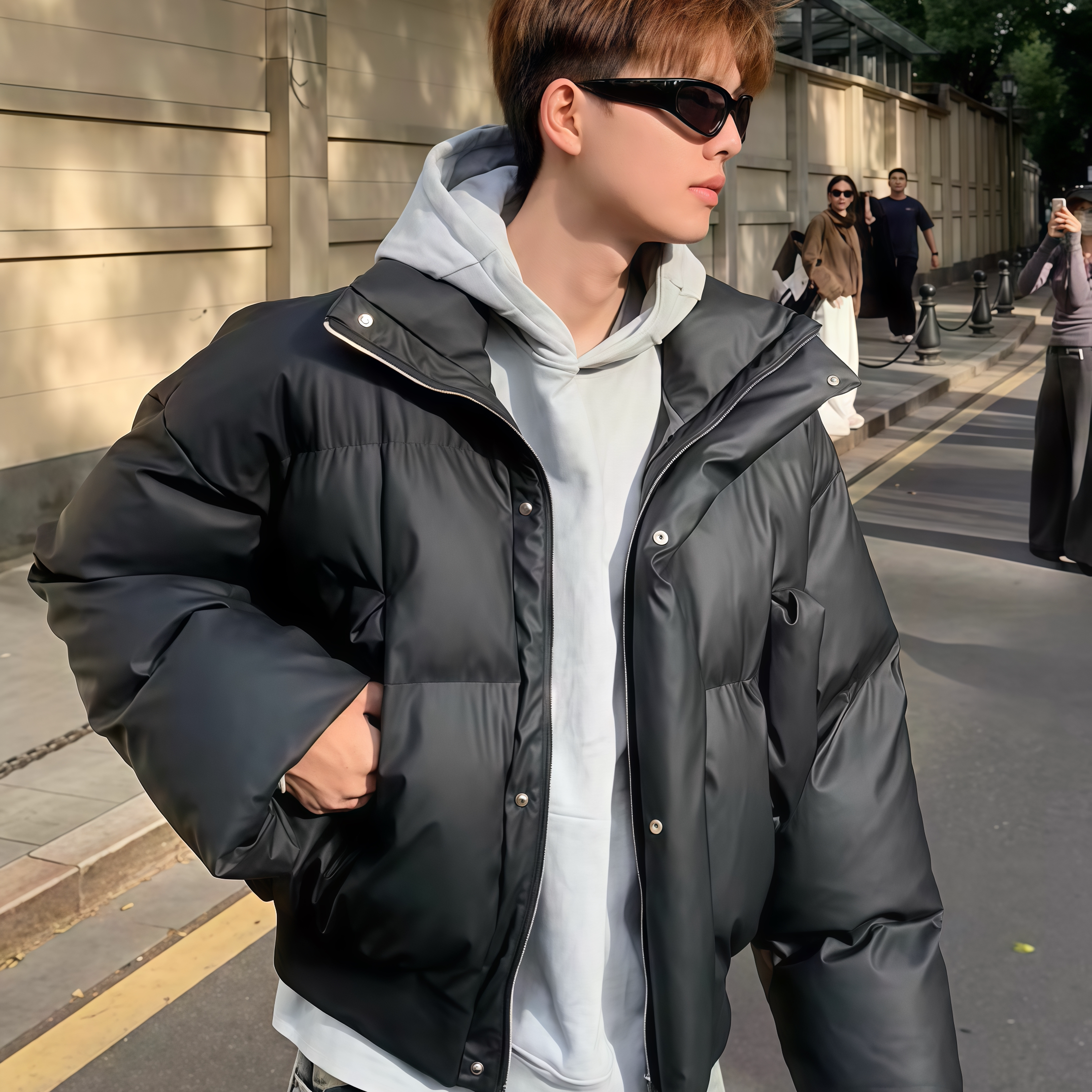 美式羽绒服男款冬季廓形PU皮