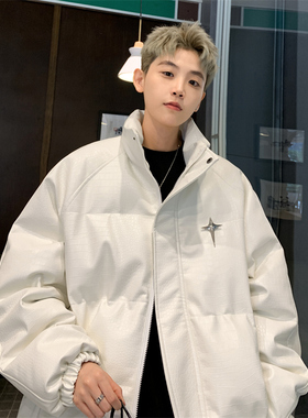 冬季cityboy情侣羽绒服鳄鱼纹PU皮衣宽松免洗帅面包服男棉服外套